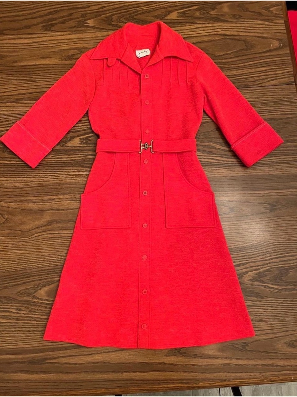 Sigrid Olsen Bright Red Midi Button-Front Belted Dress